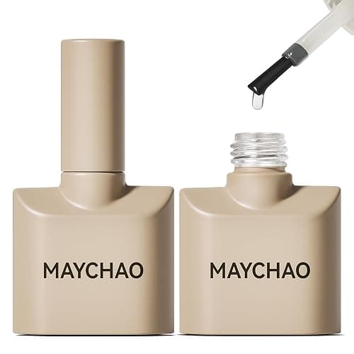 MAYCHAO 15ml 2 Pcs Glassy Gel Top Coat and Base Coat Set,No Wipe Foundation Combination for UV Light Cure Nail Polish - Image 1