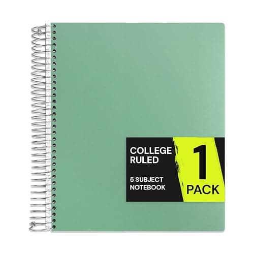 ONAVIA 5 Subject Spiral Notebook College Ruled, 400 Pages, Green | 200 Sheets, 9 x 11 in, 6 Pack Waterproof Plastic Cover, Durable, School Notebooks, Classroom, Teachers - Image 1