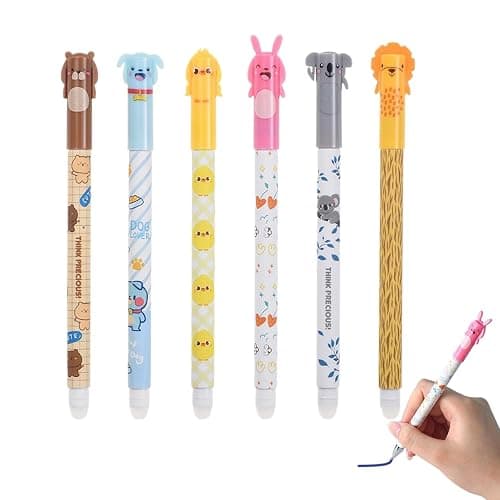 Générique Stylos en gel effaçables, stylos effacés 6pcs, stylos encreurs de gel de dessin animé, stylos amusants à la nouveauté animale, stylos à encre Gel de 0,5 mm stylos à roller - Image 1
