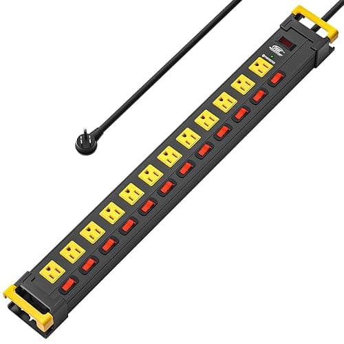 CRST 12 Outlets Long Power Strip, 9 FT Cord Metal Surge Protector Power Strip with Individual Switches, Wall Mount Power Strip with Cord Manager, 1020J, 15Amp/1875W for Garage,Workshop, Office, Home - Image 1