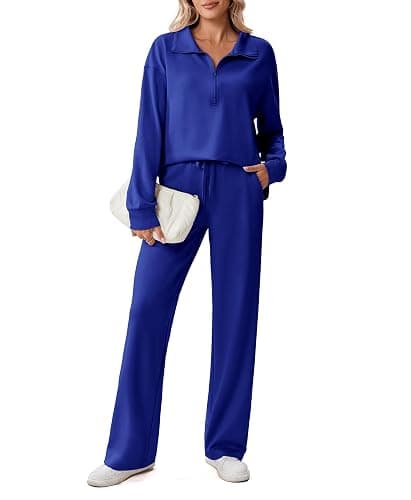 PINSPARK 2 Piece Sets for Women 1/2 Zip Sweatsuit Loose Fit Sweatshirt Straight Leg Pants 2025 Matching Outfit Fall Tracksuit - Image 1