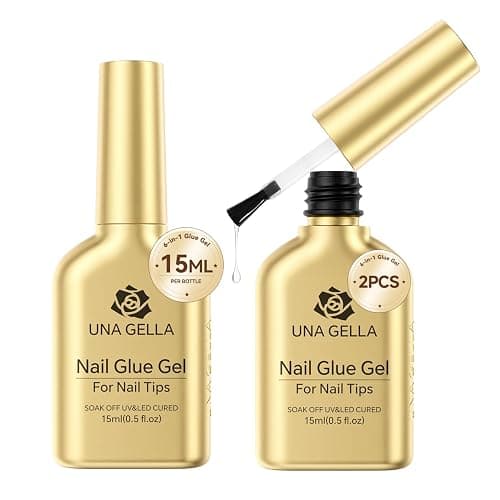 UNA GELLA 6 in 1 Gel Nail Glue for Clear Nail Tips, 2Pcs 15ml U V Nail Glue | Super Strong Long Lasting Brush On for Clear False Nail Tips, X-Soft Gel Nails Lamp Curing Required - Image 1