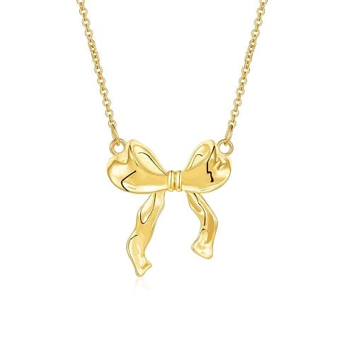 VULETO Bow Necklace for Women Girls, Dainty 14K Gold Plated Trendy Cute Bowknot Bow Pendant Necklaces Chain Valentines Birthday Fashion Jewelry Gifts - Image 1