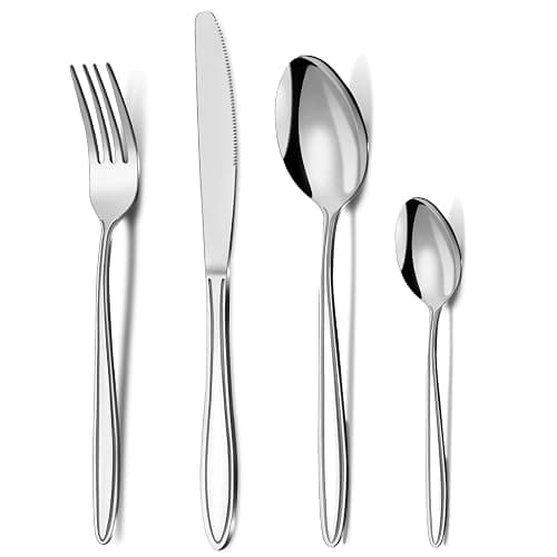 Cutlery Set, Pleafind 32-Piece Stainless Steel Flatware Set for 8 People, Spoon Knife and Fork Sets, Mirror Polished and Dishwasher Safe, Silverware Set for Home, Kitchen - silver-Regular-32piece - Image 1