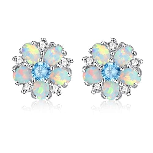 CiNily Flower Earrings,Opal Stud Earrings Sterling Silver or White Gold/Rose Gold Plated Ladies Flower Stud Earrings Cute Unique Earrings for Girls - Image 1