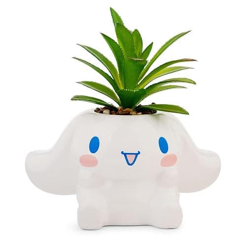 Sanrio Cinnamoroll 3-Inch Sculpted Ceramic Mini Planter With Artificial Succulent | Cute Flower Pot, Faux Indoor Plants - Image 1