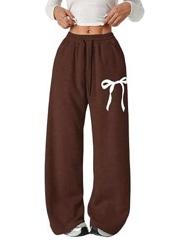 Verdusa Girl's Bowknot Baggy Sweatpants Lightweight Straight Leg Athletic Pants with Pockets - Image 1