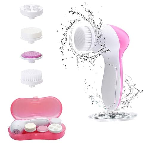 Facial Cleansing Brush Face Brush Electric Face Massager Facial Cleansing Spin Brush Set for Gentle Exfoliating,Removing Blackhead Gift Skincare for Teenage Girl(Pink1) - Image 1