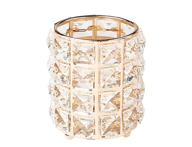 JOSALINAS Golden Crystal Makeup Brushes Holder Organizer for Cosmetics Comb Brushes, Eyebrow Pen Pencil Storage Case Container, Golden - Image 1