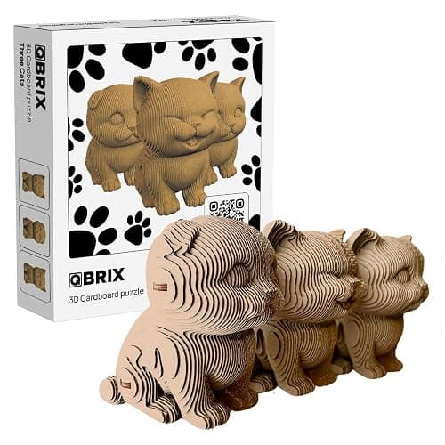 QBRIX 3 Cats 3D Puzzles for Adults, 3D Model Kit for Teens, DIY Crafts for Home Decor, Original Gift for Boys&Girls 14+, Cardboard Model Building Kit - Image 1