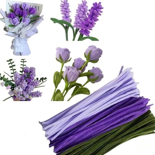300 Pcs Thick Pipe Cleaners Craft Supplies 3 Assortment Pastel Macaron Purple Green Color Chenille Stems for Art and Craft Projects Creative DIY Christmas Decorations (Purple&Yellow&Green-300pcs) - Image 1