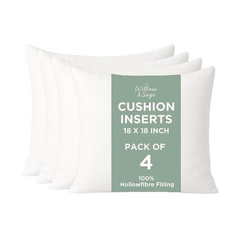 Willow & Sage Cushion Inserts 45cm x 45cm (18"x18") – Hypoallergenic Hollow Fibre Cushion Pads with Polypropylene Covers – White Square Pillow Stuffers for Sofa & Bedroom (Pack of 4) - Image 1