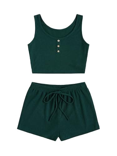 SOLY HUX Women's Button Front Ribbed Knit Tank Top and Shorts Pajama Set Sleepwear Lounge Sets - Image 1