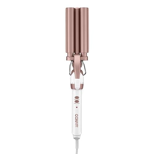 Conair Double Ceramic 3 Barrel Curling Iron, Hair Waver, Create Beachy Waves, Long-Lasting Natural Tight Waves for all Hair Lengths, White / Rose Gold - Image 1
