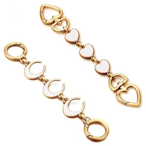 2Pcs Bag Extender Chain Heart Moon Purse Strap Extenders for Handbags Purse Extender Chain Gold Chain Purse Strap Replacement White Purse Accessories Bag Charms for Handbags Purse Making Supplies - Aa White Purse Strap Extender - Image 1
