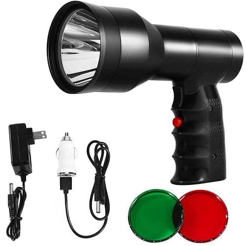 GearOZ Hunting Spotlight Flashlight, 46000LUX Rechargeable Spot Light IPX5 Waterproof Handheld LED Hunter Light with Red Green Filter for Hunting Coyotes Predators Coons Varmints Hogs Camping Hiking - Image 1