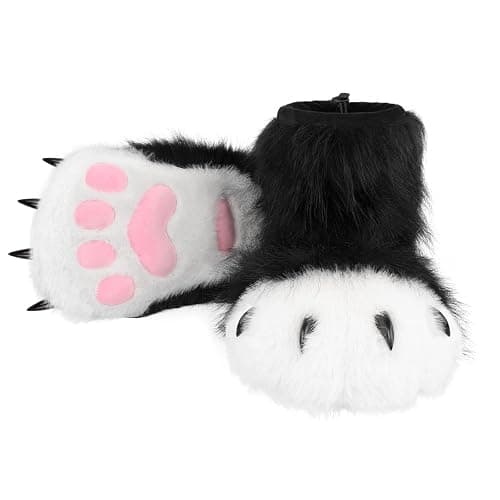 HAOAN Furry Animal Paw Slippers Fuzzy Boots Cat Fox Wolf Bear Claw Shoes Halloween Cosplay Costume Accessories - Image 1