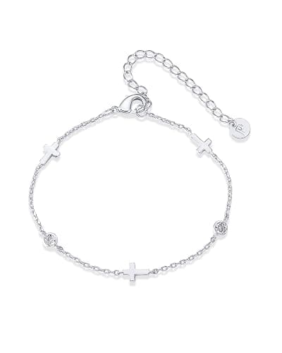 PAVOI 14K Gold Plated Sideways Cross Bracelet for Women | Religious Cubic Zirconia Station Bracelet | Confirmation Gift - Image 1