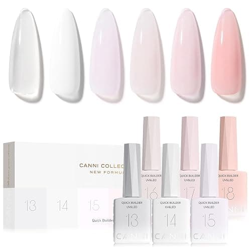 CANNI Quick Builder Nail Gel For Nails Set – 6 Colors 9ML Clear White Pink, Soak Off UV LED Nail Extensions & Strengthening, Self-Leveling Builder Gel for DIY Manicure & Salon Use Women - Image 1