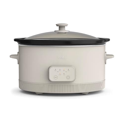 bella 6.0 Qt Programmable Slow Cooker, Ceramic Nonstick Coating, Adjustable Temperature & Cooking Times, Dishwasher Safe Stoneware Pot & Tempered Glass Lid, Tangle Free Cord Wrap, Oatmilk - Image 1