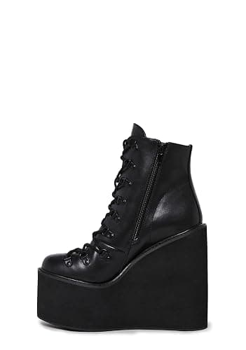 Dolls Kill Exclusive Traitor Platform Boots by Current Mood – Vegan Leather Wedge Boots for Edgy Streetwear Fashion, Black - Image 1