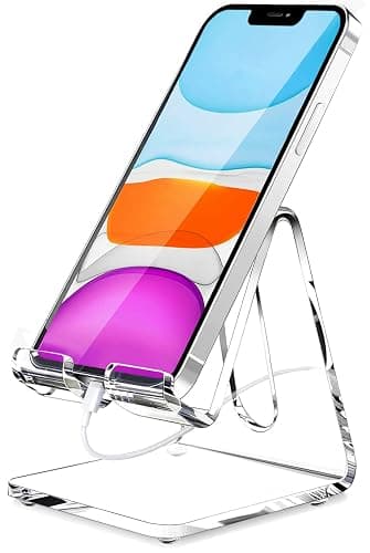 Crpich Acrylic Cell Phone Stand, Portable Clear Phone Stand for Desk, Compatible with Phone16 15 14 13 Pro Max Mini 12 11 Plus SE, Switch, Android Smartphone, Pad, Tablet, Desk Accessories - Image 1