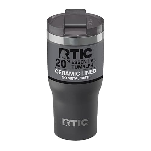 RTIC 20oz Essential Tumbler with Lid, Ceramic Lined, Insulated, Stainless Steel, Metal, Double Wall Vacuum-Insulation, Travel Cup for Iced Coffee, Tea, Hot and Cold Drink, Graphite - Image 1