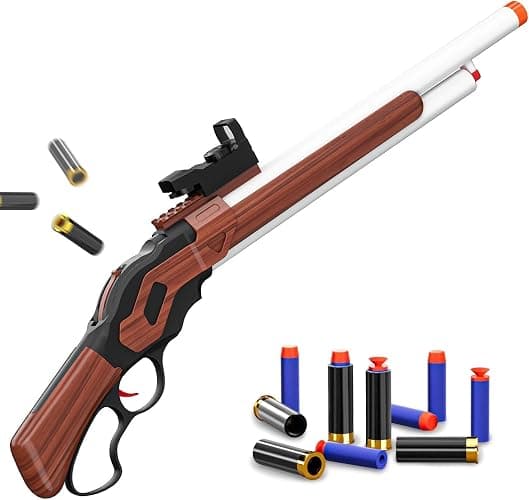 Soft Bullet Lever Bolt Action Toy Gun Shell Ejecting Pump Shotgun Big Revolver Pistol Perfect Prop Cowboy Sniper Rifle Foam Dart Blaster Models Brown Boys 6 7 8 9 10 11 12 Year Old Cool Shooting Games - Image 1