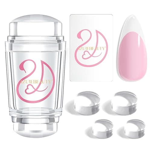 AZUREBEAUTY French Tip Stamp, 6Pcs French Tip Tool, Soft Silicone Nail Stamper, 2 in 1 French Manicure Kit with Nail Stamp Heads, Scraper and Replacement Heads, Nail Art Tools for Home DIY Salon - Image 1