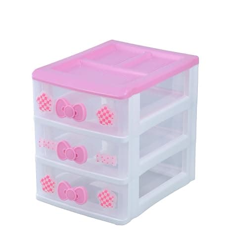 WQURC Lovely Girls Receiving Storage Cabinets Box Room Desktop Makeup Organizer With Three-tier Desk Receiving Drawers N Pink Bowknot (Candy) - Candy - Image 1