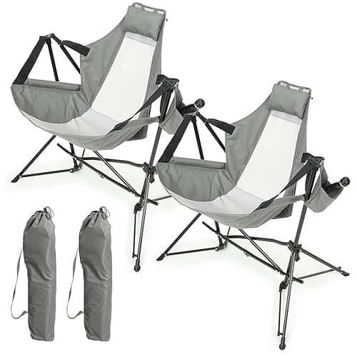 Hammock Camping Chair 2Pcs, Folding Portable Rocking Chair(2, Gray) | Adjustable Back Swinging Chair with Pillow Cup Holder, Recliner with Carry Bag for Outdoor Travel Lawn Backyard - Image 1