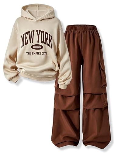Vitalique Size 7-14 Year Old Girls Clothes 2 Piece Letter Print Hooded Sweatshirt Cargo Pants Outfits - Image 1
