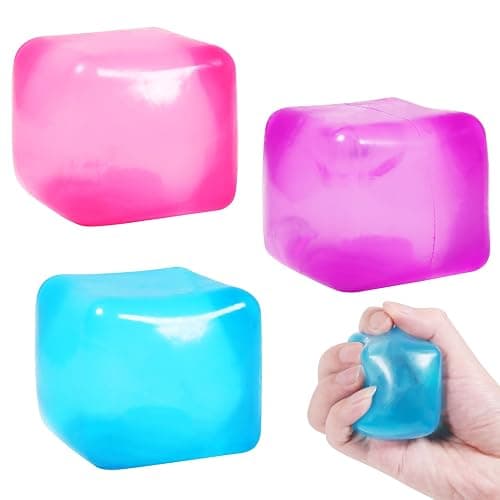 3pack Stress Cube Squishy Stress Balls for Adults Kids Fidget Toy for Your Best Mellow and Chill -Ice Cubes-Square Shape with Filling in Pink Purple Blue (3pcs Cube ) - Image 1