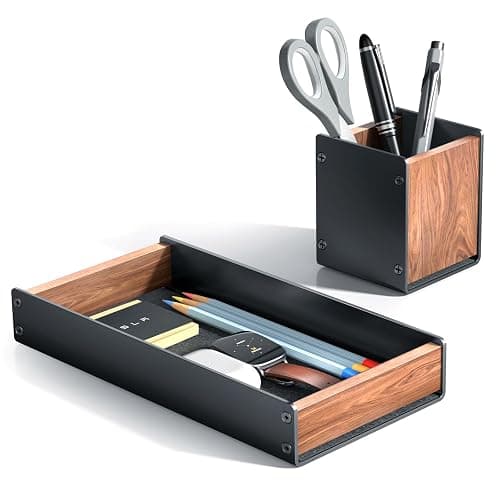 UPERGO Walnut Desk Tray with Pen Holder Set, Natural Wooden Desk Drawer Organizer Office, Organizer Tray for Keys, Pen, Watch - Image 1