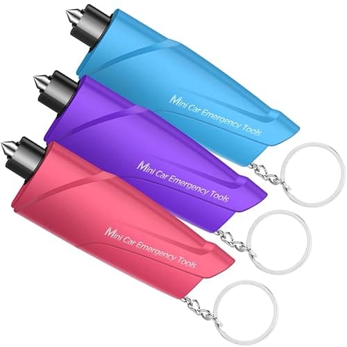 RAPUDA Window Breaker Seatbelt Cutter,3-in-1 Mini Glass Breaker, 3 Pack Car Escape Tool for Land and Underwater,Keychain Car Emergency Tool(Pink/Purple/Sky Blue) - Image 1