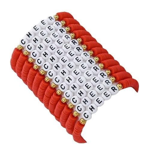 A-yeite 12 Pcs Colorful Multilayer Heishi Surfer Polymer Clay Beaded CHEER Stackable Stretch Bracelets Set Y2k Friendship Team Cheer Clay Bracelets for Women Men Game Day Jewelry Gifts - Image 1