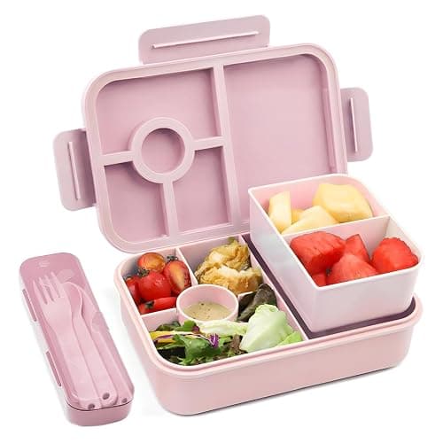 Bugucat Brotdose Kinder mit Fächern 1300ML, Auslaufsicher Lunchbox Kinder, Bento Box mit Besteckset, Brotdose für Erwachsene,Vesperdose Frühstücksbox für Mädchen & Jungen Rosa - Image 1