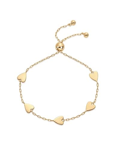 PAVOI 14K Gold Plated Matching Heart Charms Solitaire Bracelet Set for Women | Adjustable Love Friendship Two Bracelet Pack - Image 1