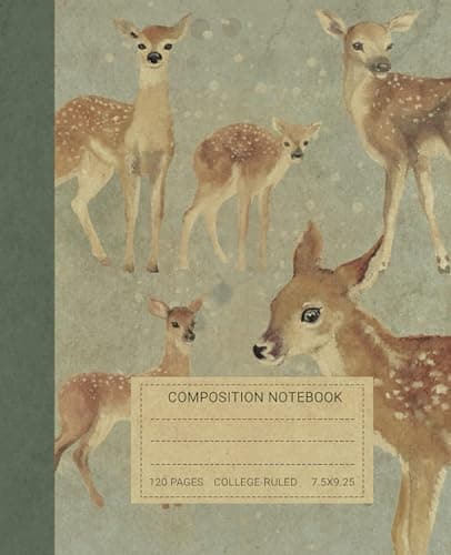 Composition Notebook: Beautiful Vintage Deers Illustration Book For Notes. Perfect Gift For Animals and Nature Lovers - Image 1