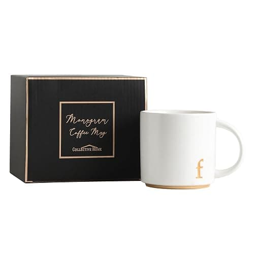 COLLECTIVE HOME - Monogram Ceramic Mugs, 15 oz Golden Initial Coffee Cups, Elegant Alphabet Tea Mugs, Elegant Personalized Mug with Gift Box, Luxurious Cups for Office and Home (f) - Image 1