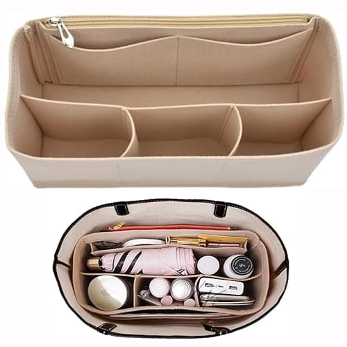 QOOWFEANIG Organizer Insert for Tote - Softened Felt Purse Insert Storage Container, Makeup Organizer, Inner Rubber Beach Liner for Speedy, Handbag - Image 1