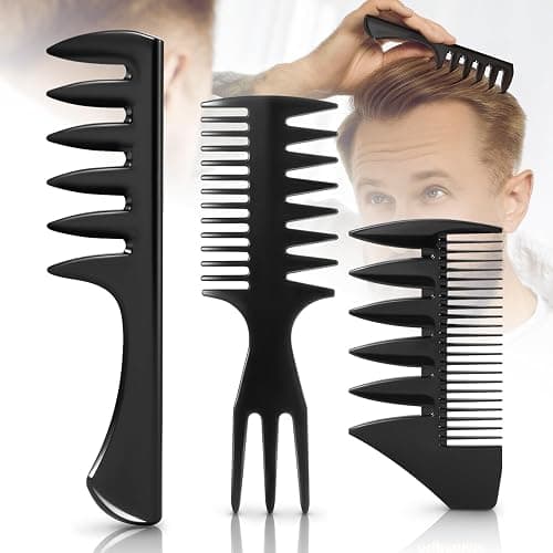 3Pcs Hair Styling Combs Set For Men - Black Barber Wide Tooth Texture Comb For Quiff, Pompadour, Slicked-back, Fauxhawk, Undercut - Image 1