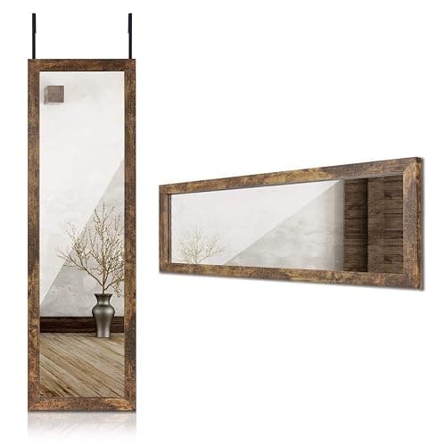 Sunix Full Length Mirror, 48" x 14" Wall Mirror with Rustic Wood Frame | Over The Door Mirror & Wall Mounted Hanging Mirror for Bedroom, Bathroom, Living Room, Dorm Room - Image 1