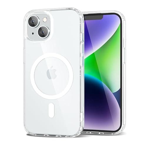 oakxco for iPhone 14 Case Clear Magnetic Compatible with Magsafe, Cute Thin Slim Transparent Non-Yellowing TPU Bumper, Shockproof Hard Shell & Soft Silicone Mag Safe Phone Case for Women, Clear - Image 1