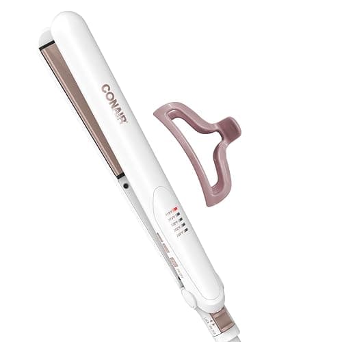 Conair Hair Straightener, Double Ceramic, 1" Extra-Long Plates | Double ceramic hair straightener for all hair types with 5 heat settings to 410°F, 30-second heat up & a claw clip - Image 1