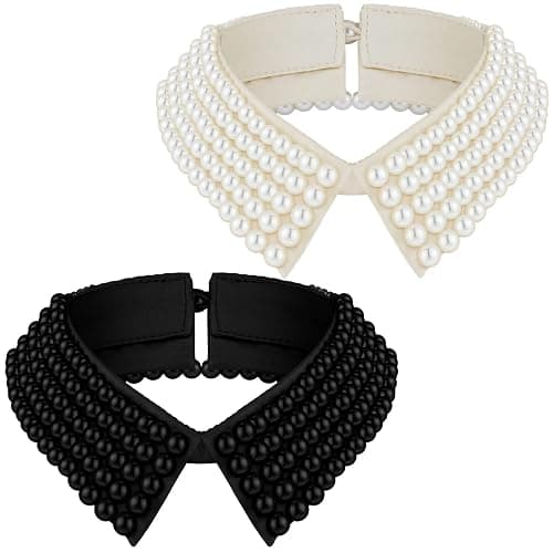 Hicarer 2 Pieces Pearl Collar Necklace for Women Detachable Fake Collar Simulated Pearl Beaded Bib Dickey Collar - Image 1