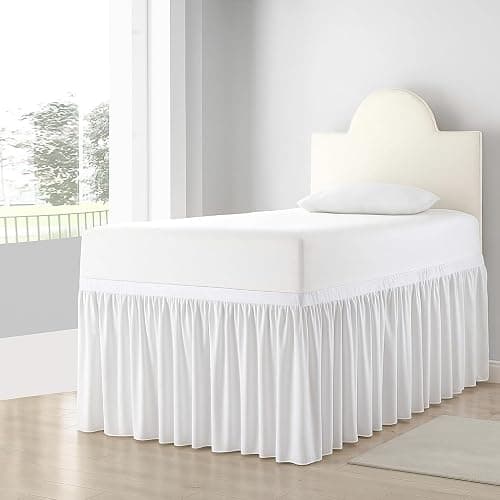 Dorm Bed Skirt Twin XL 36 Inch Drop College Dorm Room Essentials Bed Skirt 100% Microfiber Extra Long Ruffle BedSkirt with Split Corner White Solid - White Solid - Twin-XL /36" Drop - Image 1