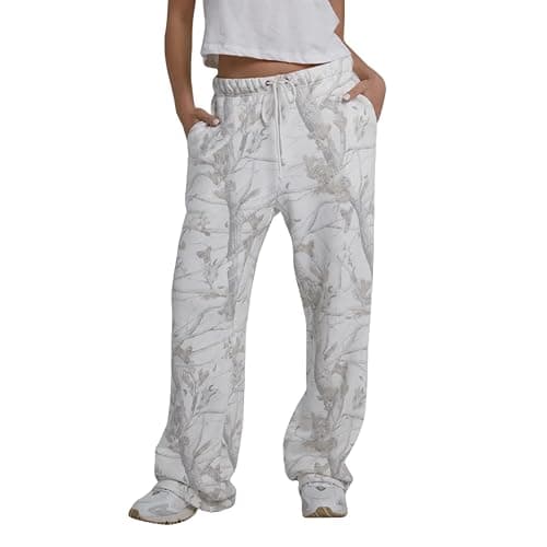 Kubbon Camo Sweats Pant for Women Wide Leg Camo Sweatpants Baggy High Waisted Drawstring Fleece Jogger Pants with Pockets - Medium - Multicolor 05-5 - Image 1