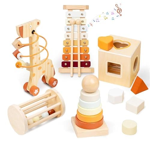 Smartwo Wooden Montessori Toys,Montessori Baby Blocks Toy for 12-18 Months,Shape Sorting,Xylophone,Development Toys for Girls Boys Birthday Chiristmas Gifts - Image 1