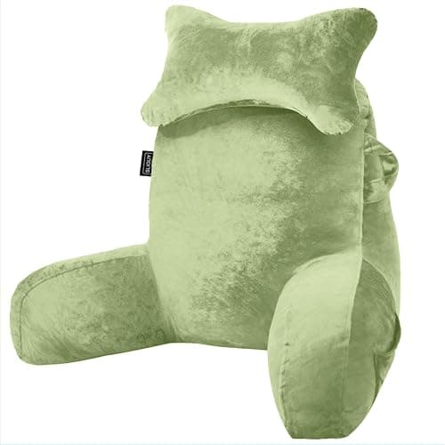 SLIGUY Oreiller de Lecture pour s'asseoir au lit, Oreiller Dorsal avec Poches, Oreiller Dorsal pour Adulte, Chaise de lit pour se Reposer, Lire, Regarder la télévision, Jouer Vert - Image 1